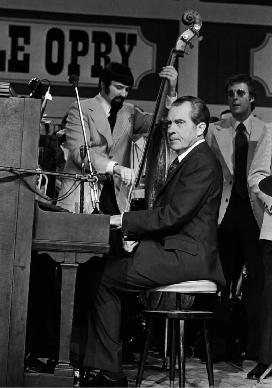 “President Richard M. Nixon playing piano at Grand Ole Opry, 1974.”